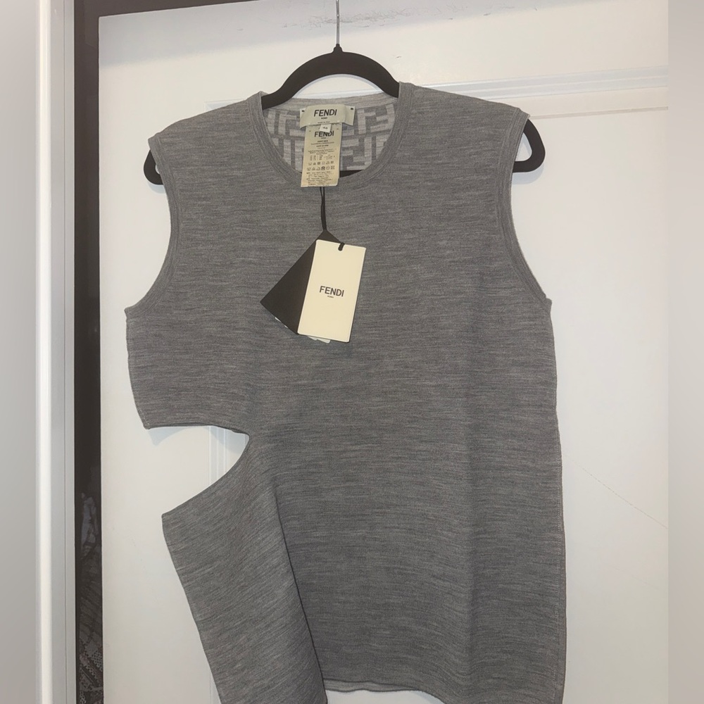 Fendi Light Gray Sleeveless Knit Top with Tag